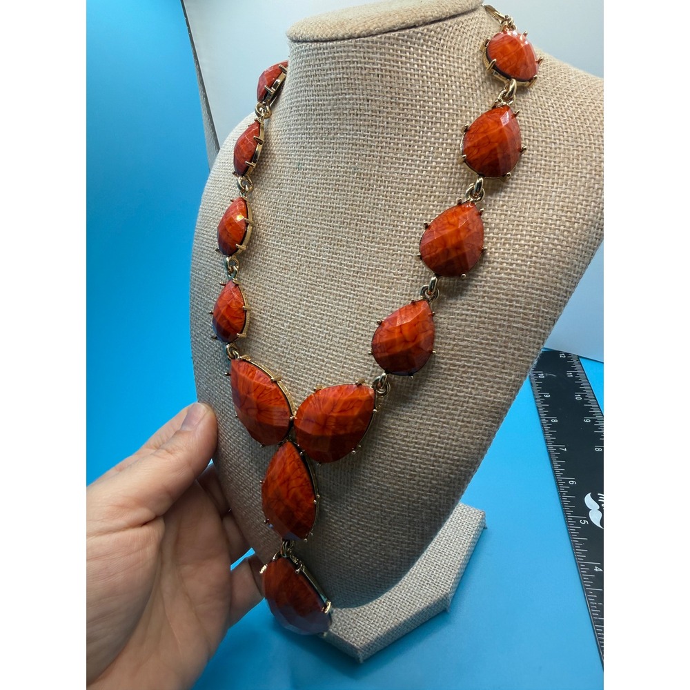 Amrita Singh Orange Teardrop Statement Necklace Gold Tone Bib Faux Coral Toggle - Picture 4 of 7